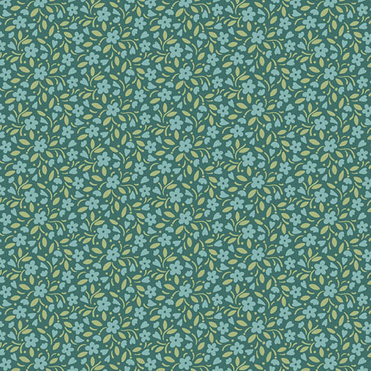 Heartland Hearts and Flowers Dark Teal A1587B by Judy Jarvi for Andover Fabrics (sold in 25cm increments)