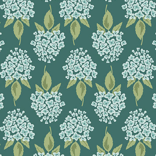 Heartland Hydrangea Dark Teal A1589B by Judy Jarvi for Andover Fabrics (sold in 25cm increments)