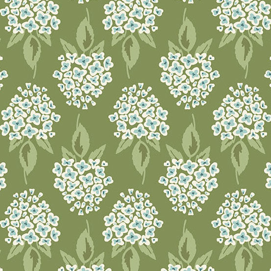 Heartland Hydrangea Evergreen A1589G by Judy Jarvi for Andover Fabrics (sold in 25cm increments)