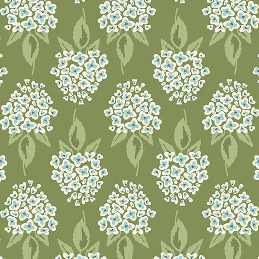 Heartland Hydrangea Evergreen A1589G by Judy Jarvi for Andover Fabrics (sold in 25cm increments)