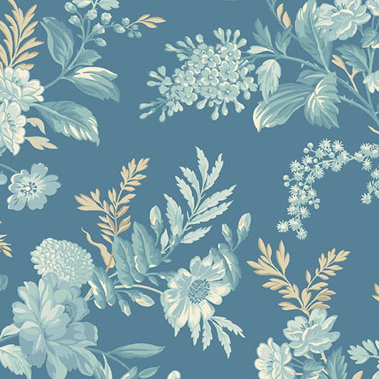 Sewing Bird Bed of Roses Indigo A1600B by Laundry Basket Quilts for Andover Fabrics (sold in 25cm increments)
