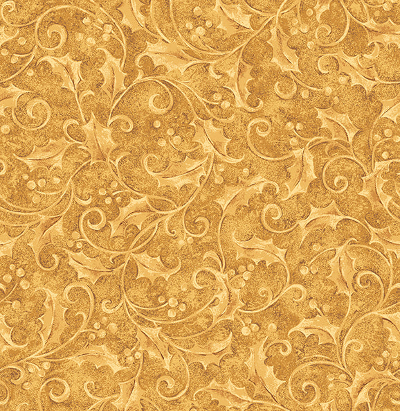 Star Of Wonder - Star of Light Holly Gold 6230 by Nancy Halvorsen for Benartex Fabrics (sold in 25cm increments)