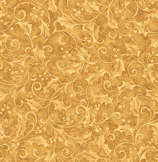 Star Of Wonder - Star of Light Holly Gold 6230 by Nancy Halvorsen for Benartex Fabrics (sold in 25cm increments)
