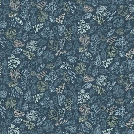 Driftwood Shells Blue M176B by Makower (sold in 25cm increments)