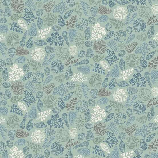 Driftwood Shells Green M176G by Makower (sold in 25cm increments)