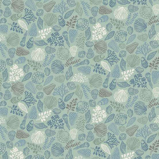 Driftwood Shells Green M176G by Makower (sold in 25cm increments)