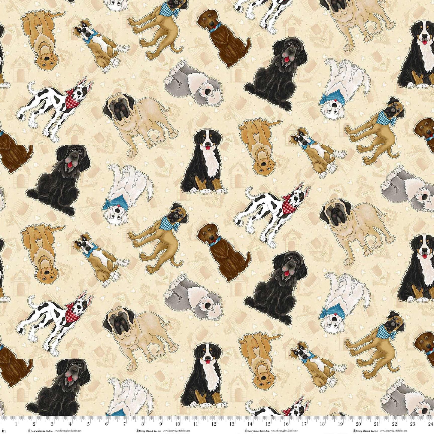 Home is Where the Dog is II Scattered Dogs Cream 1864-44 Henry Glass Fabrics (Sold in 25cm increments)