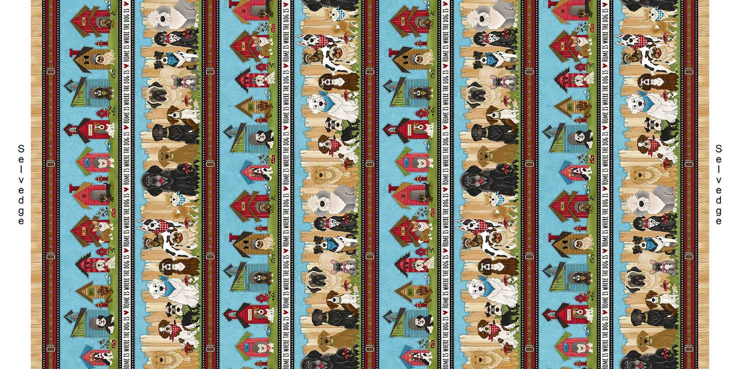 Home is Where the Dog is II Dog Strips Blue 1866-11 Henry Glass Fabrics (Sold in 25cm increments)