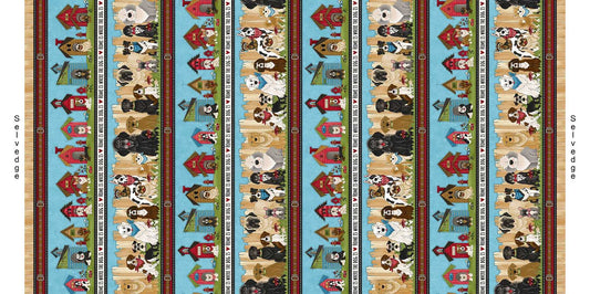 Home is Where the Dog is II Dog Strips Blue 1866-11 Henry Glass Fabrics (Sold in 25cm increments)