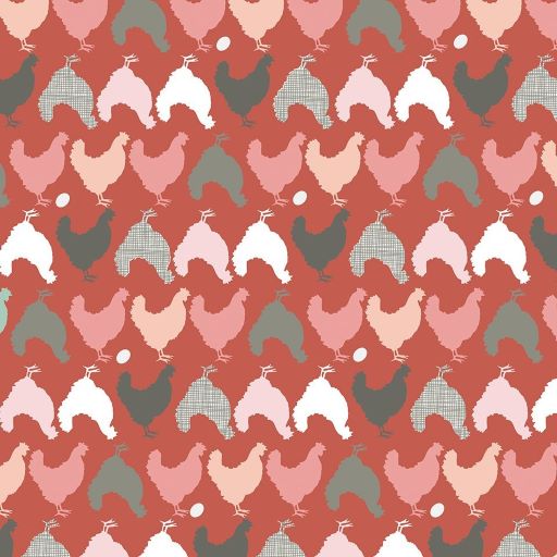 Prairie Sisters Hen Pecked Red by Poppie Cotton (sold in 25cm increments)