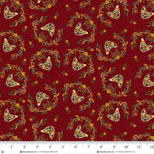 Pennyberry Farm Red Chickens 2000-88 by Kim Diehl for Henry Glass Fabrics (sold in 25cm increments)