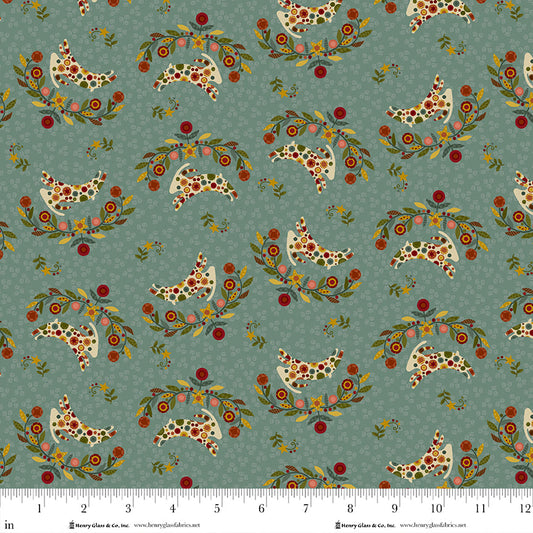Pennyberry Farm Medium Blue Rabbits 2003-11 by Kim Diehl for Henry Glass Fabrics (sold in 25cm increments)