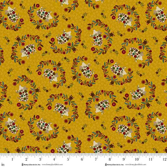Pennyberry Farm Yellow Pigs 2005-44 by Kim Diehl for Henry Glass Fabrics (sold in 25cm increments)