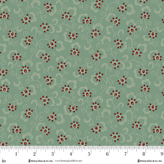 Pennyberry Farm Dusty Aqua Florals 2013-11 by Kim Diehl for Henry Glass Fabrics (sold in 25cm increments)