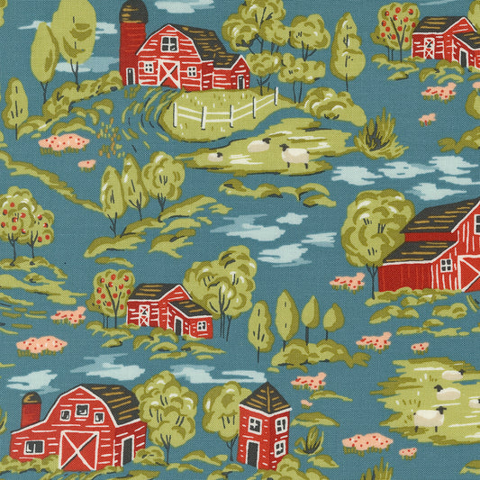 Farmstead Vintage Farm Scene Overalls M2090115 by Stacy Iest Hsu for Moda fabrics (sold in 25cm increments)