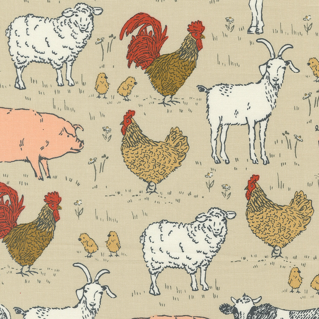 Farmstead Vintage Farm Animals Linen M209312 by Stacy Iest Hsu for Moda fabrics (sold in 25cm increments)