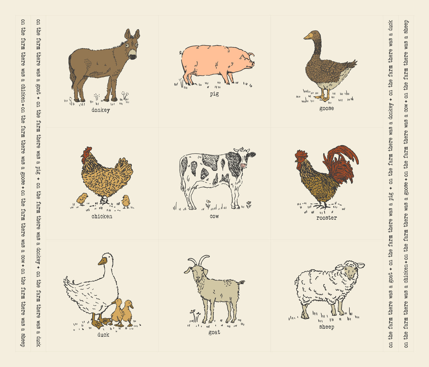 Farmstead Farm Animal Porcelain Panel 36" M2090812 by Stacy Iest Hsu for Moda fabrics