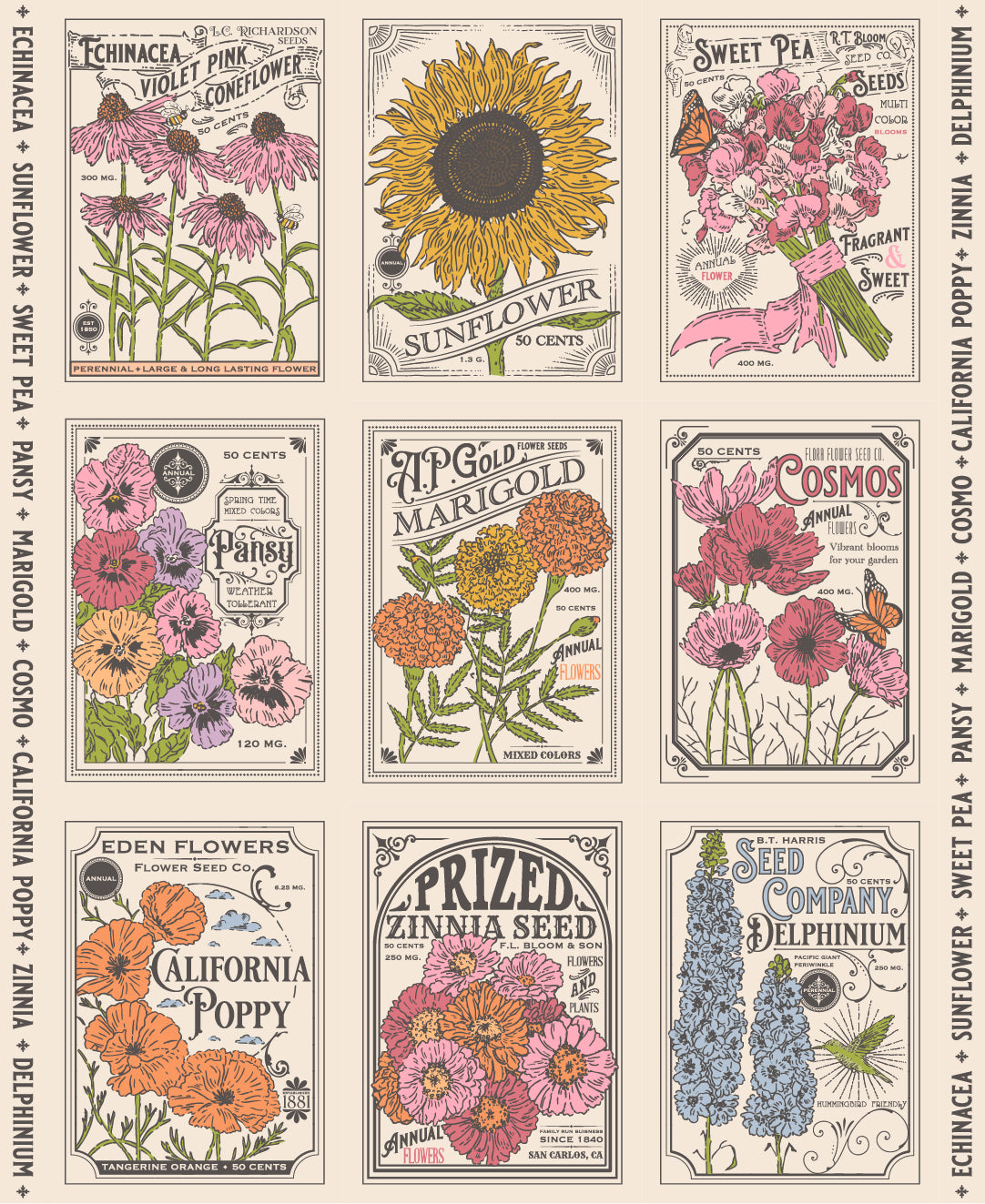 My Secret Garden Vintage Seed Packet Panel M2098811 by Stacy Iest Hsu for Moda Fabrics