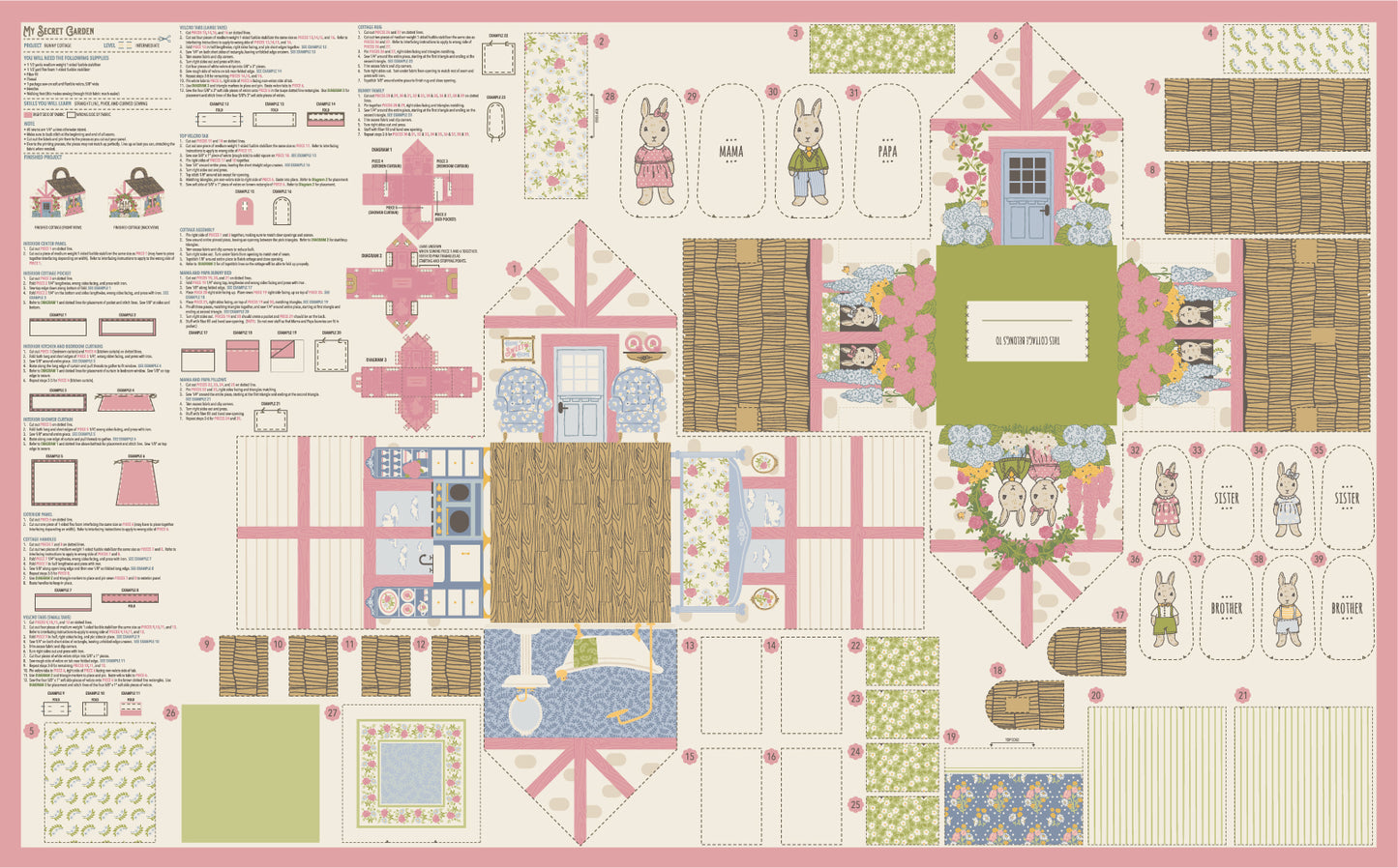 My Secret Garden Garden Bunny Cottage Panel M2098911 by Stacy Iest Hsu for Moda Fabrics