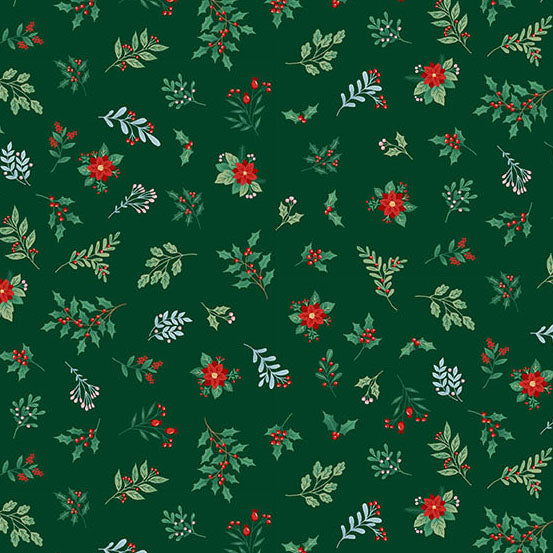 The Nutcracker Foliage Green M226G by Makower UK (sold in 25cm increments)