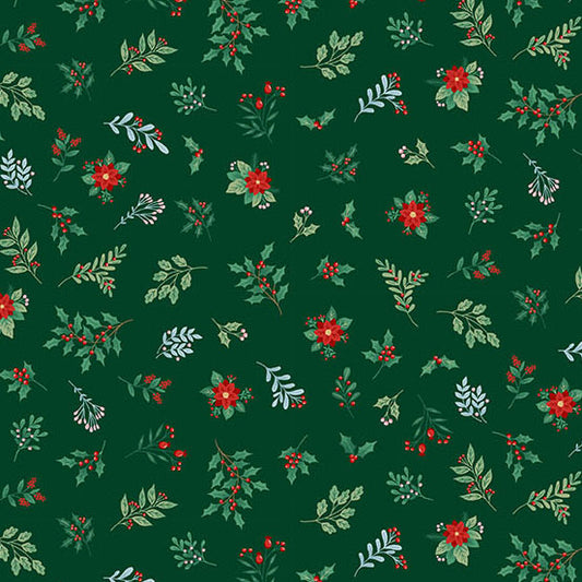 The Nutcracker Foliage Green M226G by Makower UK (sold in 25cm increments)