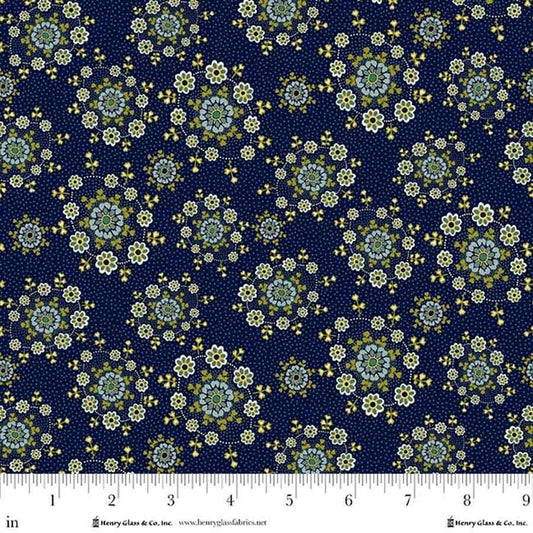Love Struck Daisy Wreath Navy 2289-77 by Kim Diehl for Henry Glass Fabrics (sold in 25cm increments)