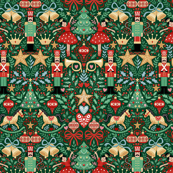 The Nutcracker Sugar Plum Green M229G by Makower UK (sold in 25cm increments)