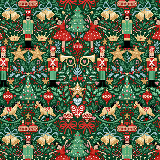 The Nutcracker Sugar Plum Green M229G by Makower UK (sold in 25cm increments)