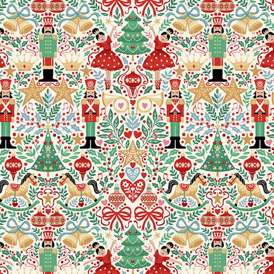 The Nutcracker Sugar Plum Cream M229Q by Makower UK (sold in 25cm increments)