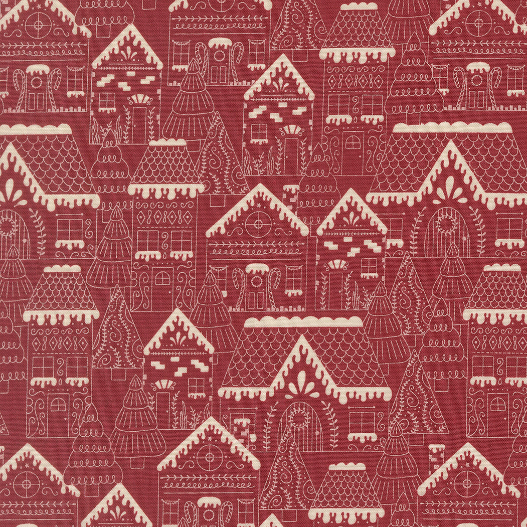 Gingerbread Lane Landscape Cranberry M2615018 by Kileys Quilt Room for Moda Fabrics (sold in 25cm increments)