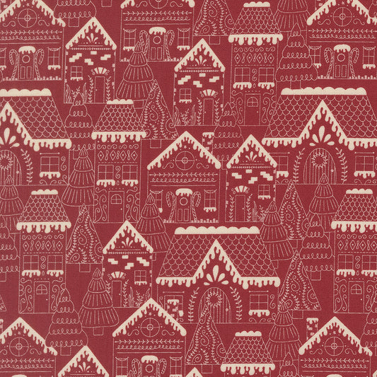 Gingerbread Lane Landscape Cranberry M2615018 by Kileys Quilt Room for Moda Fabrics (sold in 25cm increments)