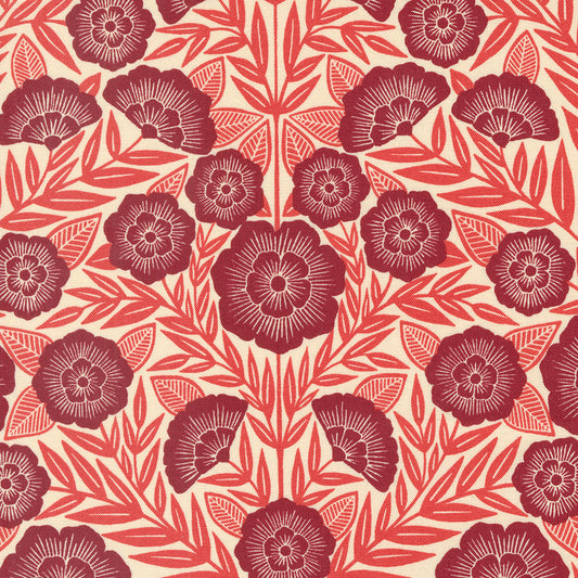 Flower Press Ecru Crimson Florals by Katharine Watson of Moda fabrics (sold in 25cm increments)