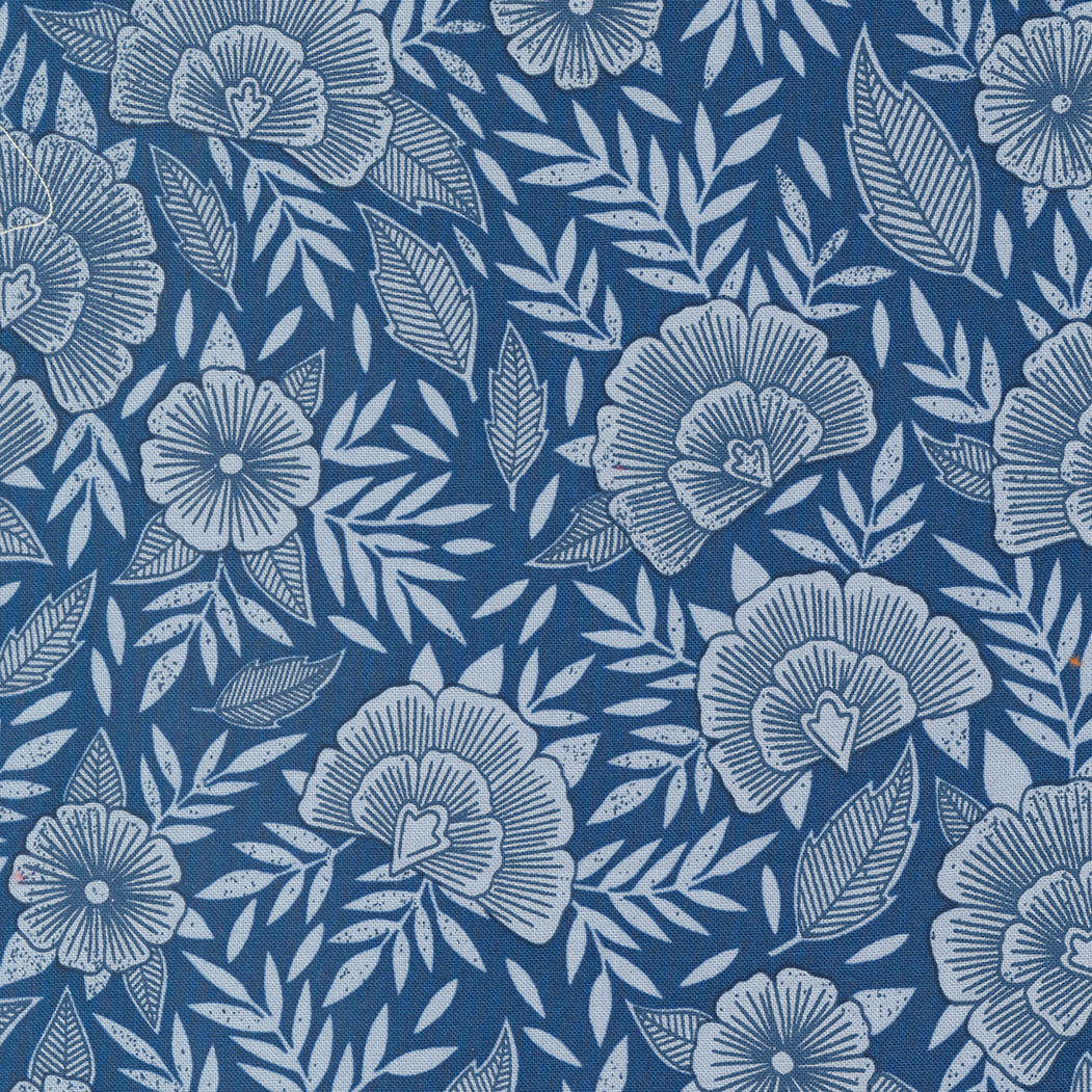 Flower Press Indigo Scattered Florals M330113 by Katharine Watson of Moda fabrics (sold in 25cm increments)