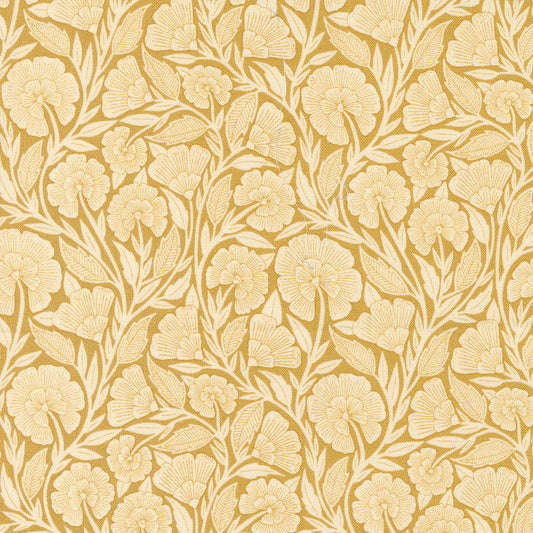 Flower Press Gold Curved Florals by Katharine Watson of Moda fabrics (sold in 25cm increments)