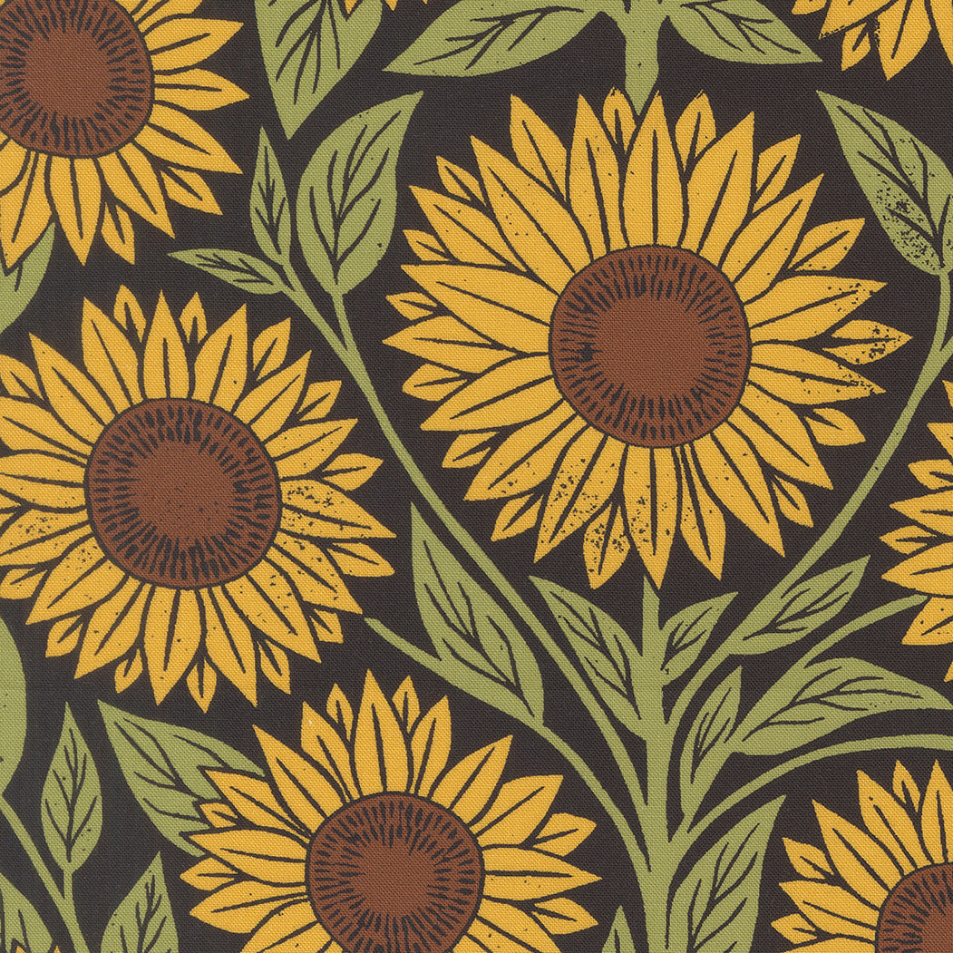 Garden Series Sunflower Black M332017 by Katharine Watson for Moda Fabrics (sold in 25cm increments)
