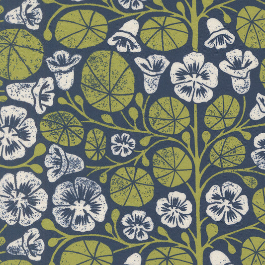 Garden Series Nasturtium Blue M332316 by Katharine Watson for Moda Fabrics (sold in 25cm increments)