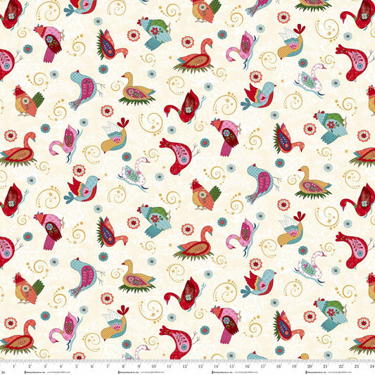 Scandinavian Holiday Cream Multi Bird Ornament Toss 3450-44 by Mary Jane Carey for Henry Glass Fabrics (sold in 25cm increments)