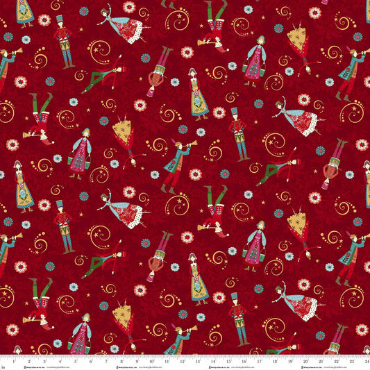 Scandinavian Holiday Red Multi Folk Art People Toss 3451-88 by Mary Jane Carey for Henry Glass Fabrics (sold in 25cm increments)