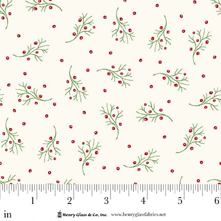 Scandinavian Holiday Cream Holly Berry Sprigs 3453-44 by Mary Jane Carey for Henry Glass Fabrics (sold in 25cm increments)