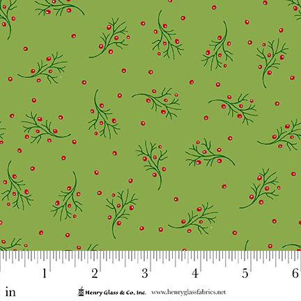 Scandinavian Holiday Green Holly Berry Sprigs 3453-66 by Mary Jane Carey for Henry Glass Fabrics (sold in 25cm increments)