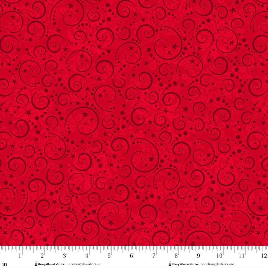Scandinavian Holiday Swirl Red 3456-88 by Mary Jane Carey for Henry Glass Fabrics (sold in 25cm increments)