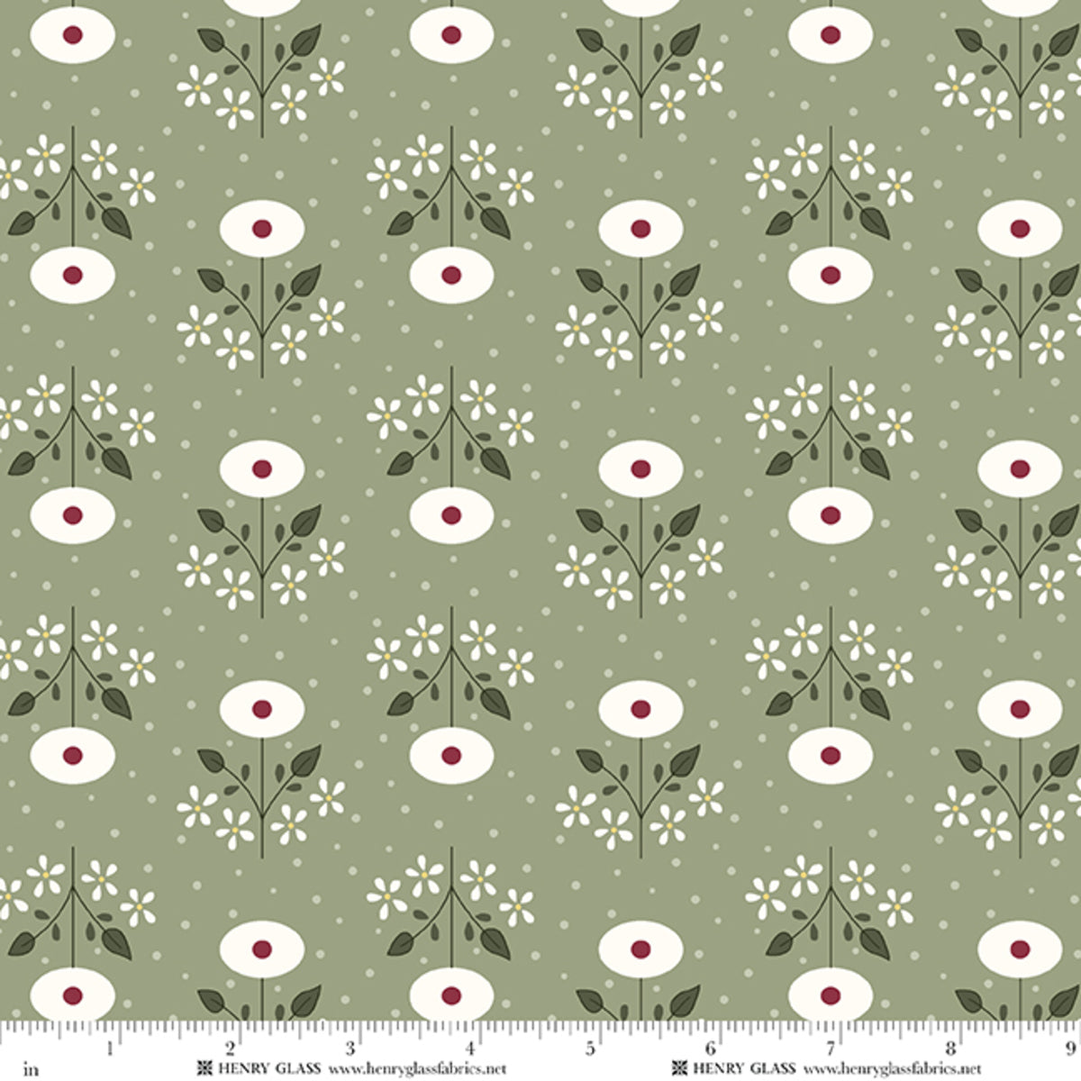Wildflowers Cosmos Flowers Green 3670-60 by Gail Pan for Henry Glass Fabrics (sold in 25cm increments)