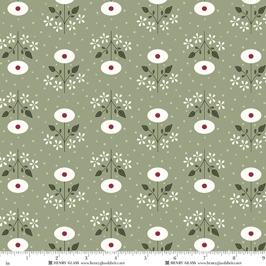 Wildflowers Cosmos Flowers Green 3670-60 by Gail Pan for Henry Glass Fabrics (sold in 25cm increments)