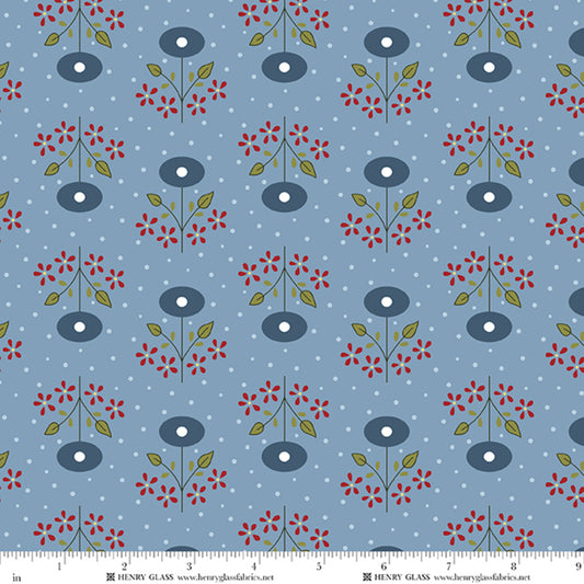 Wildflowers Cosmos Flowers Blue 3670-70 by Gail Pan for Henry Glass Fabrics (sold in 25cm increments)