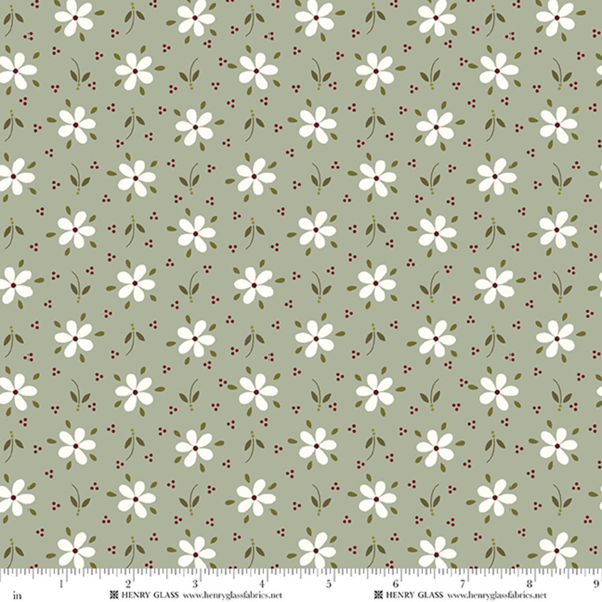 Wildflowers Daisy Green 3672-66 by Gail Pan for Henry Glass Fabrics (sold in 25cm increments)