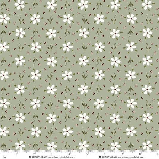 Wildflowers Daisy Green 3672-66 by Gail Pan for Henry Glass Fabrics (sold in 25cm increments)