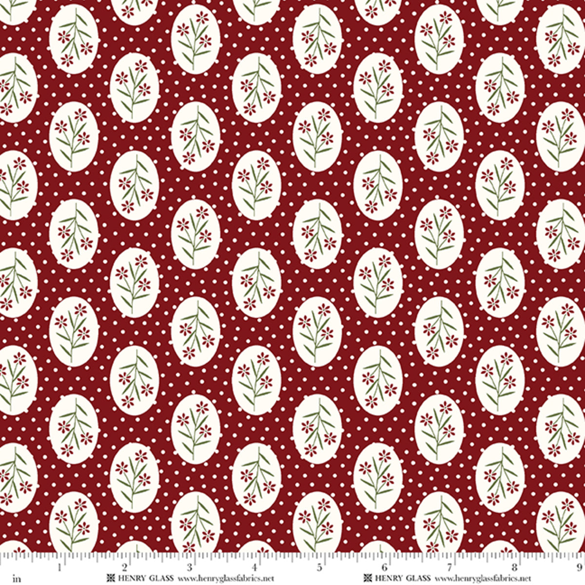 Wildflowers Cameo Floral Red 3674-88 by Gail Pan for Henry Glass Fabrics (sold in 25cm increments)