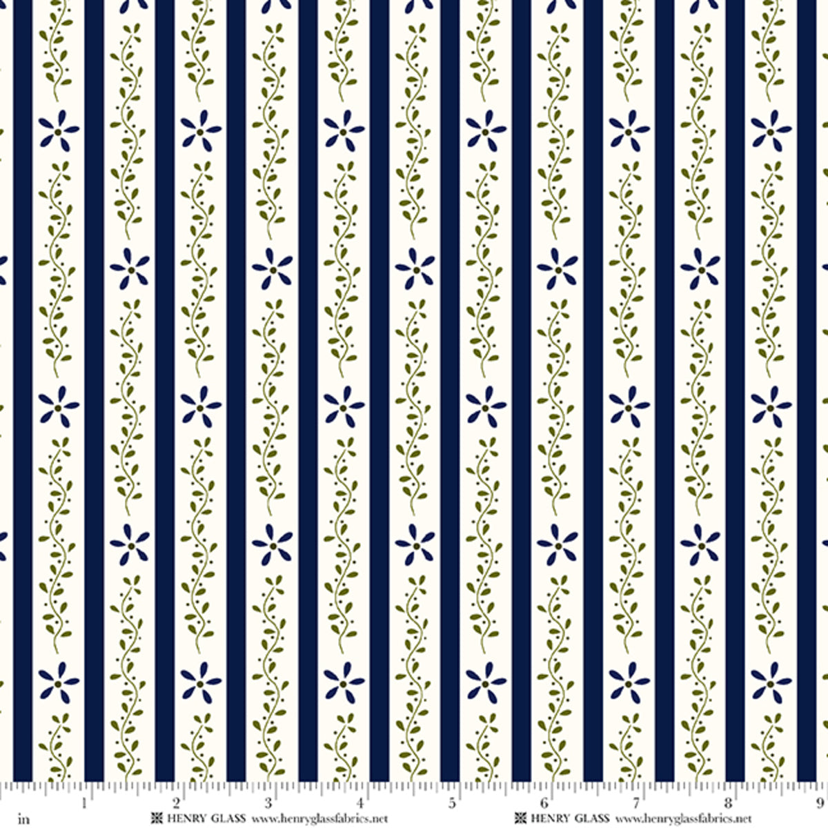 Wildflowers Vine Stripe Blue 3675-77 by Gail Pan for Henry Glass Fabrics (sold in 25cm increments)