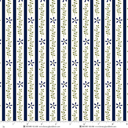 Wildflowers Vine Stripe Blue 3675-77 by Gail Pan for Henry Glass Fabrics (sold in 25cm increments)