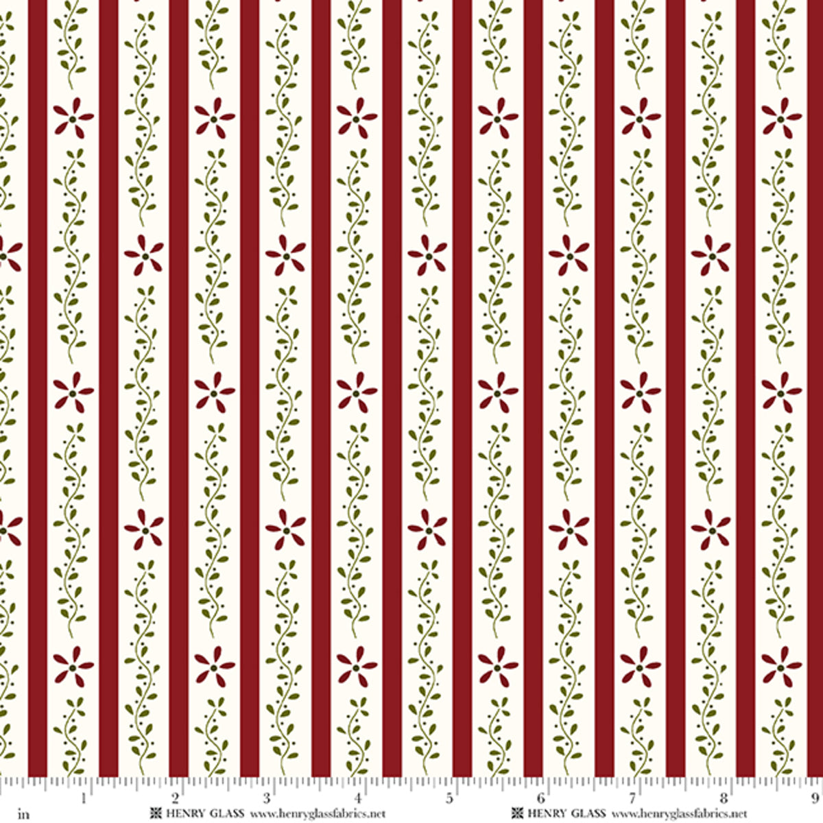 Wildflowers Vine Stripe Red 3675-88 by Gail Pan for Henry Glass Fabrics (sold in 25cm increments)